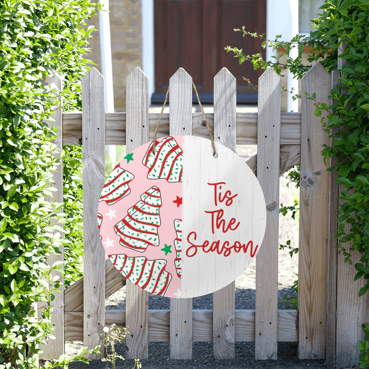 ’Tis the Season Christmas Tree Cake Wooden Door Hanger