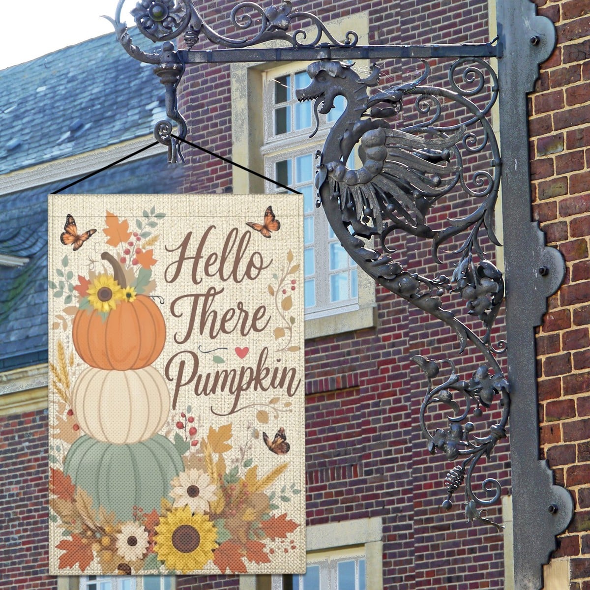Hello Pumpkin Linen Outdoor Garden Flag Yard Decoration