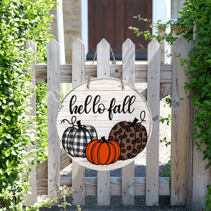 Hello Fall Pumpkin Trio Wooden Door Hanger