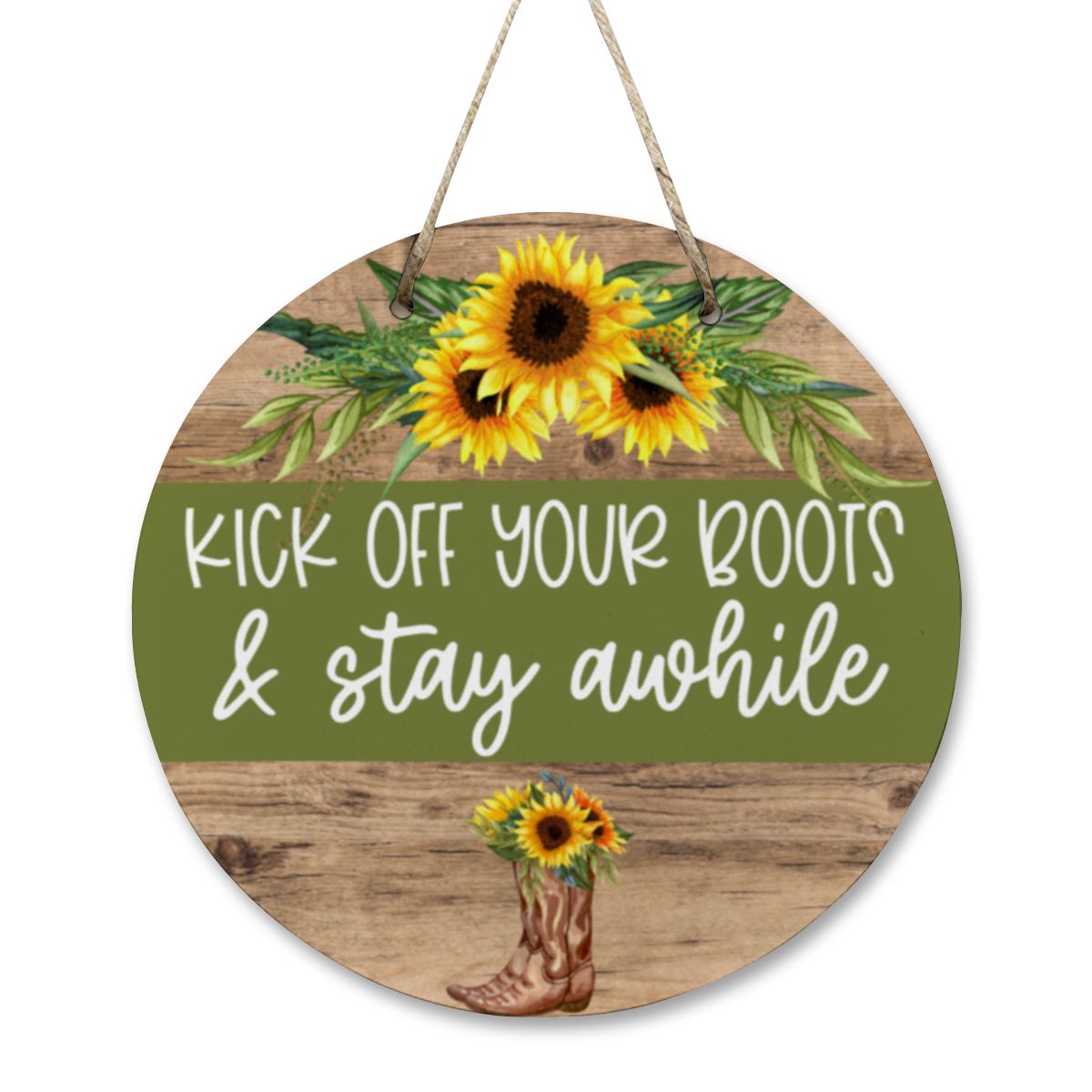 Country Charm Sunflower 'Kick Off Your Boots' Wooden Door Hanger