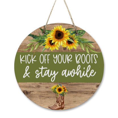 Country Charm Sunflower 'Kick Off Your Boots' Wooden Door Hanger
