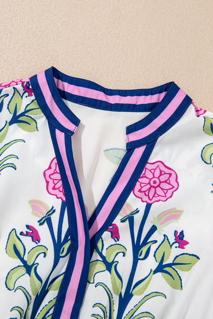 Floral Ruffle Hem Pop of Color Neckline Dress