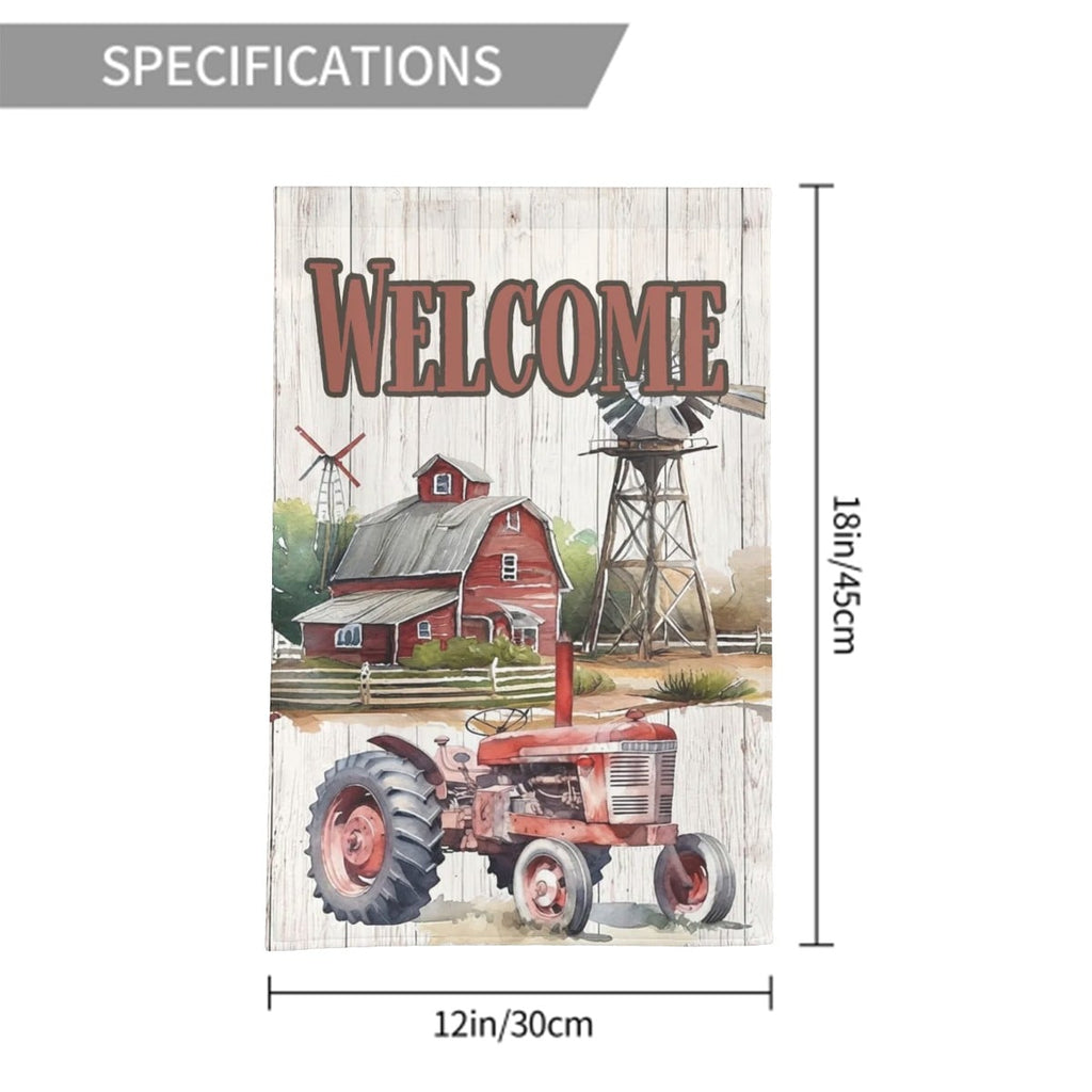 Welcome Red Barn Tractor Farm  Outdoor Lightweight Garden Flags Yard Decoration
