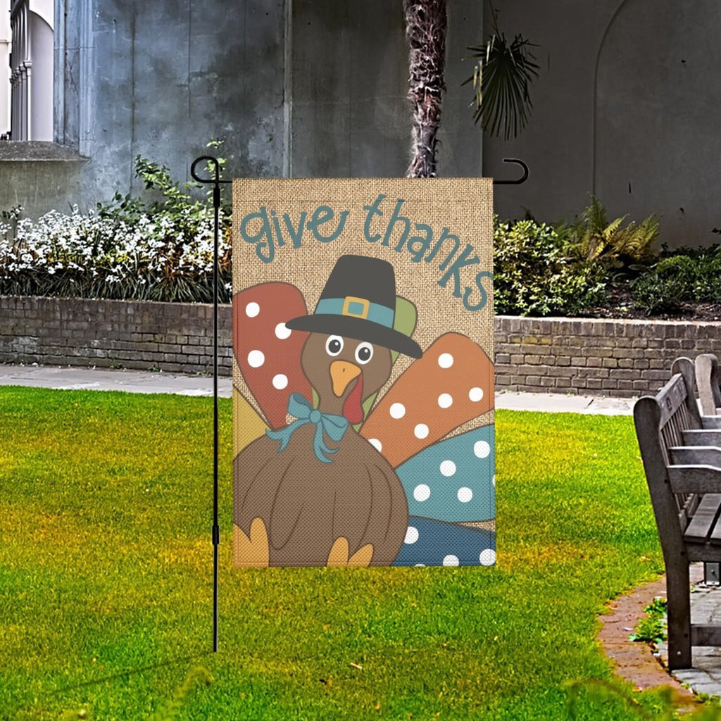 Give Thanks Turkey Thanksgiving Linen Outdoor Garden Flags Yard Decorations
