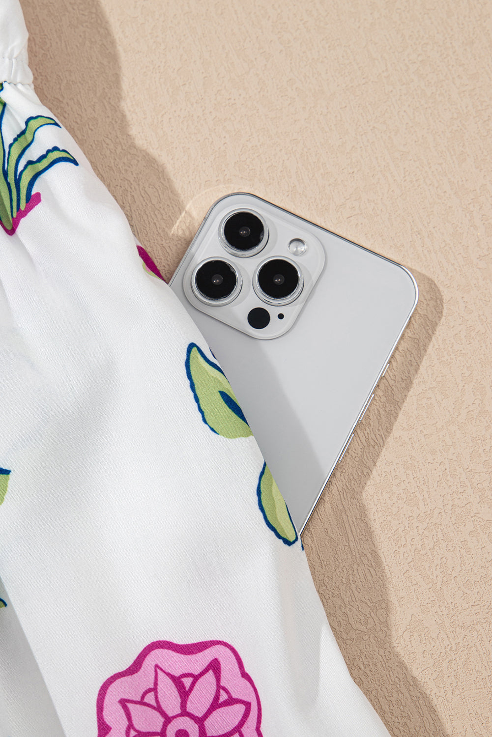 Floral Ruffle Hem Pop of Color Neckline Dress