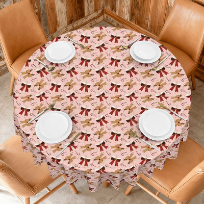 A Very Merry Bow-tique Santa & Reindeer Holiday Round Tablecloth with Wavy Edge 60"