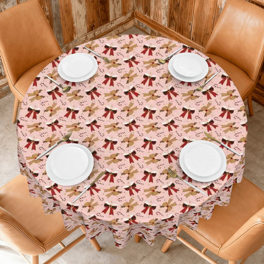 A Very Merry Bow-tique Santa & Reindeer Holiday Round Tablecloth with Wavy Edge 60"