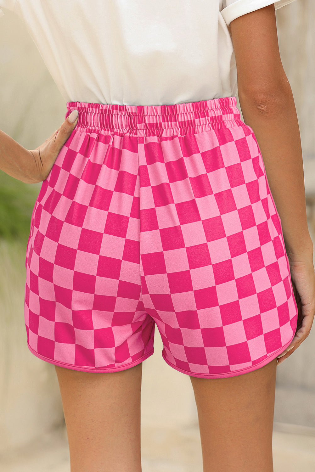 Checkered Drawstring Elastic Waist Casual Shorts