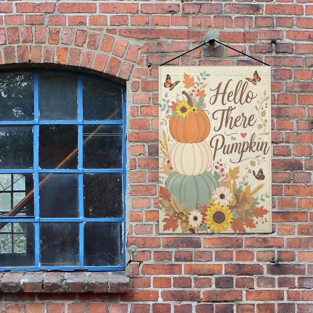 Hello Pumpkin Linen Outdoor Garden Flag Yard Decoration