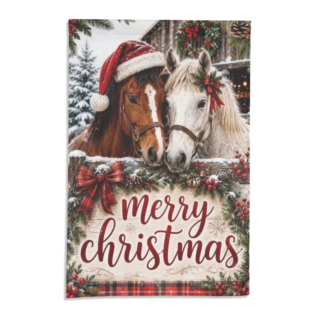Merry Christmas Horse Farm Lightweight Outdoor Garden Flag Yard Decoration