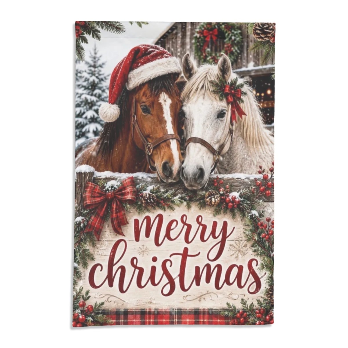 Merry Christmas Horse Farm Lightweight Outdoor Garden Flag Yard Decoration