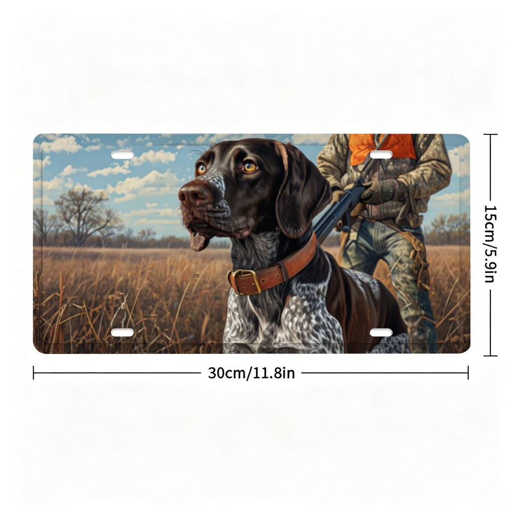 German Shorthaired Pointer & Hunter Vehicle Decor License Plate 12" × 6"