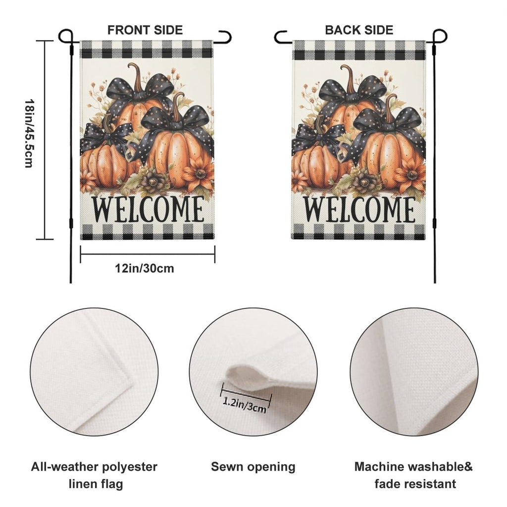 Plaid Pumpkin Fall Welcome Linen Outdoor Garden Flag Yard Decoration