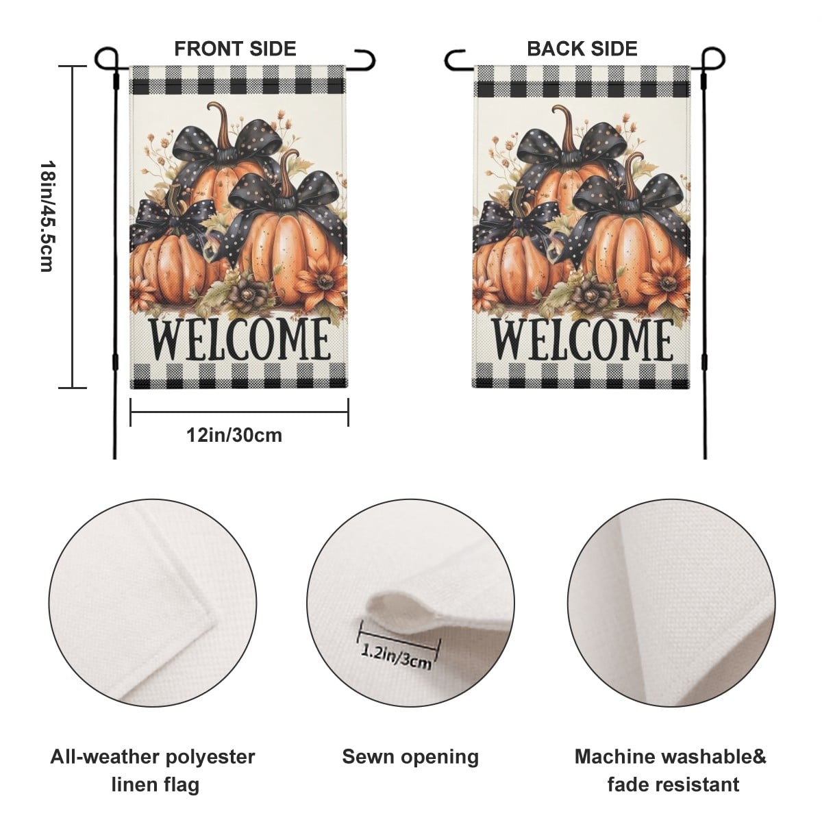 Plaid Pumpkin Fall Welcome Linen Outdoor Garden Flag Yard Decoration