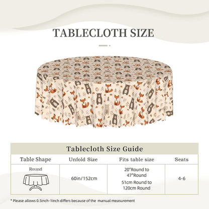 Woodland Forest Friends Round Tablecloth with Wavy Edge 60"
