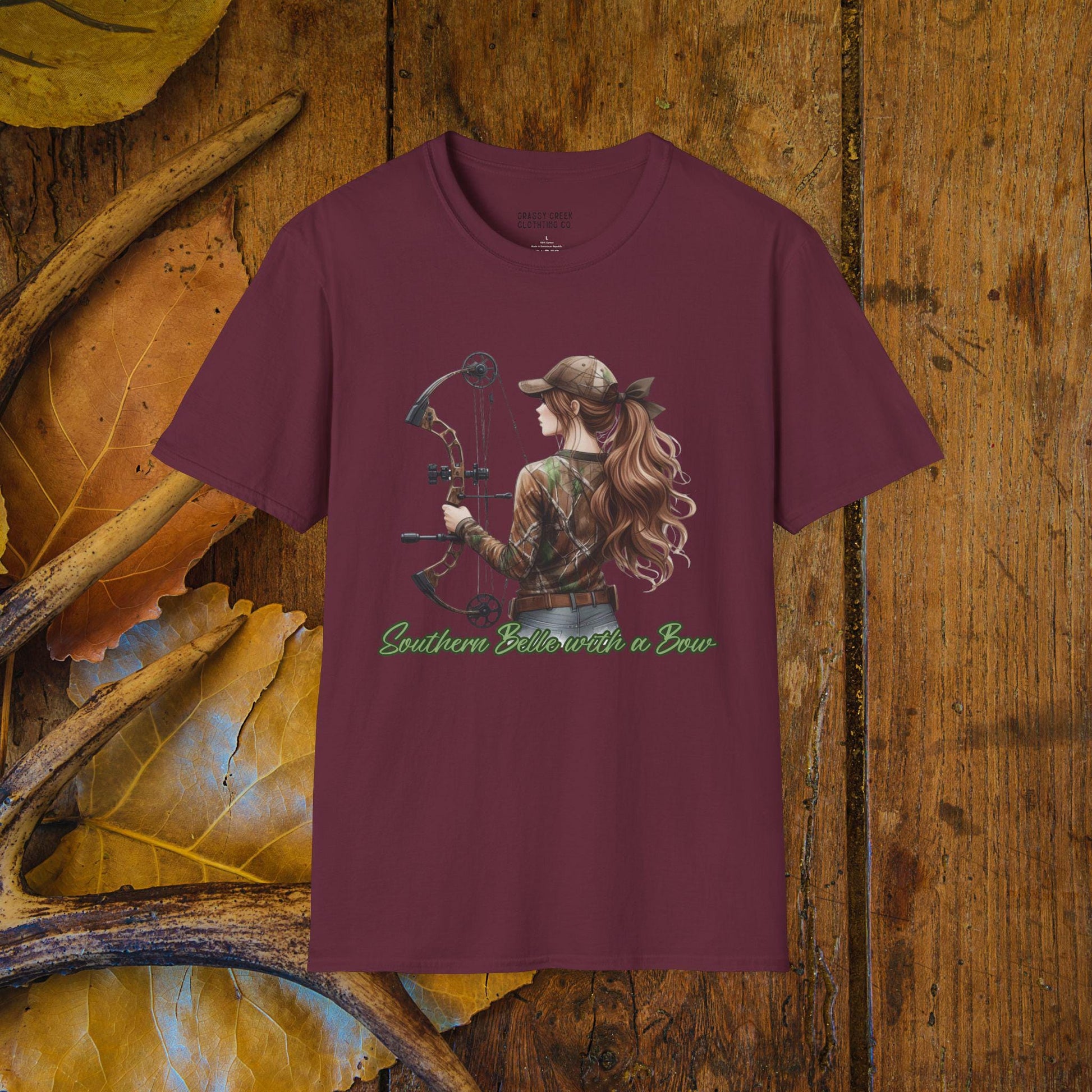 Southern Belle With A Bow Female Bowhunter Graphic Softstyle T-Shirt