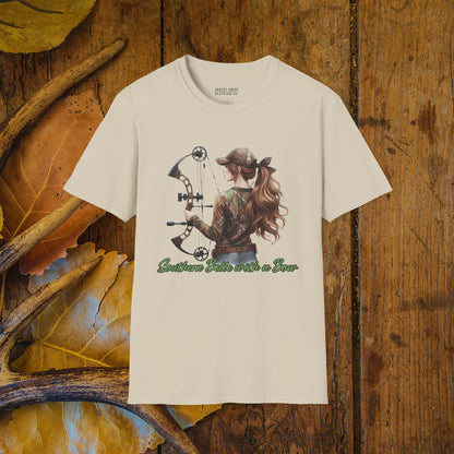 Southern Belle With A Bow Female Bowhunter Graphic Softstyle T-Shirt