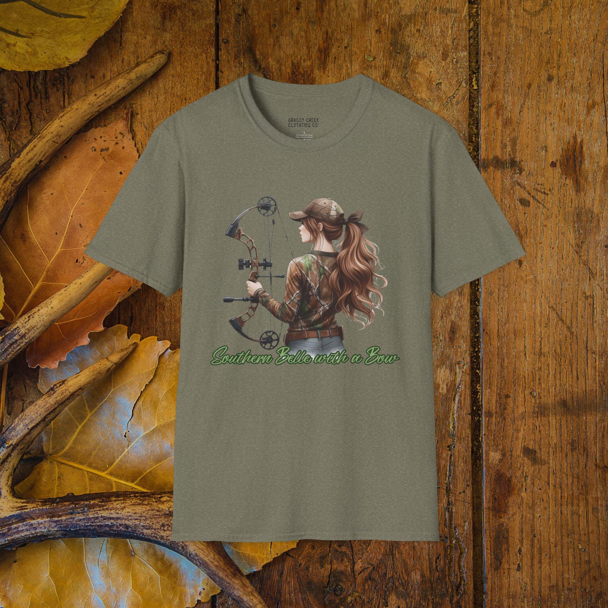 Southern Belle With A Bow Female Bowhunter Graphic Softstyle T-Shirt