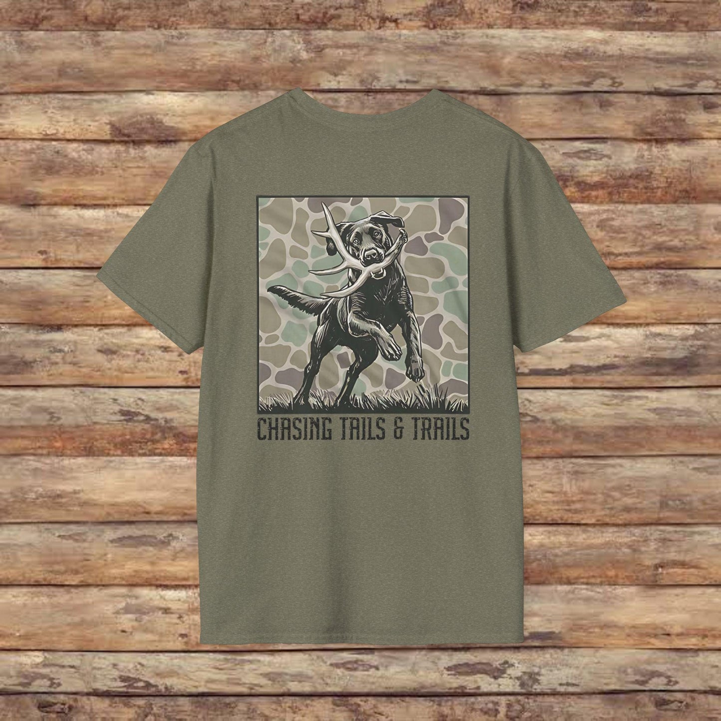 Chasing Tails & Trails Hunting Dog Softstyle Graphic T-Shirt
