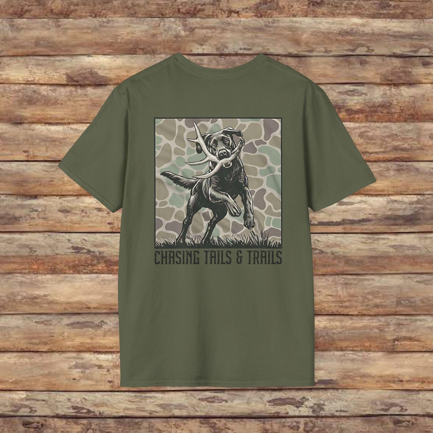 Chasing Tails & Trails Hunting Dog Softstyle Graphic T-Shirt