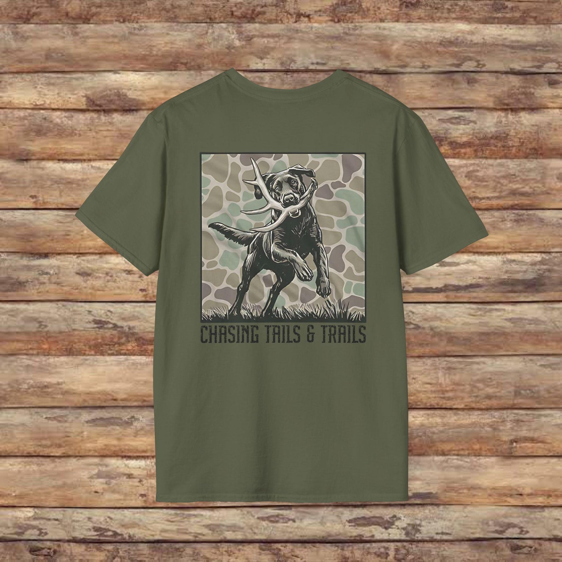 Chasing Tails & Trails Hunting Dog Softstyle Graphic T-Shirt