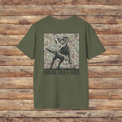 Chasing Tails & Trails Hunting Dog Softstyle Graphic T-Shirt