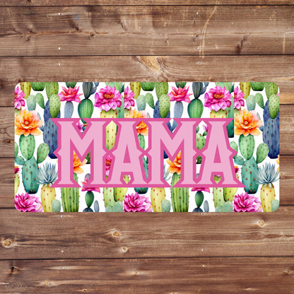 Colorful Watercolor Cactus MAMA Decorative License Plate