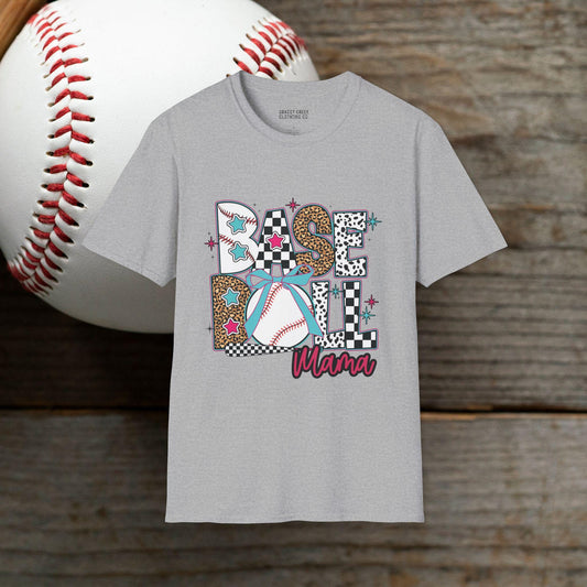 Retro Leopard & Checkered Baseball Mama Design Softstyle T-Shirt