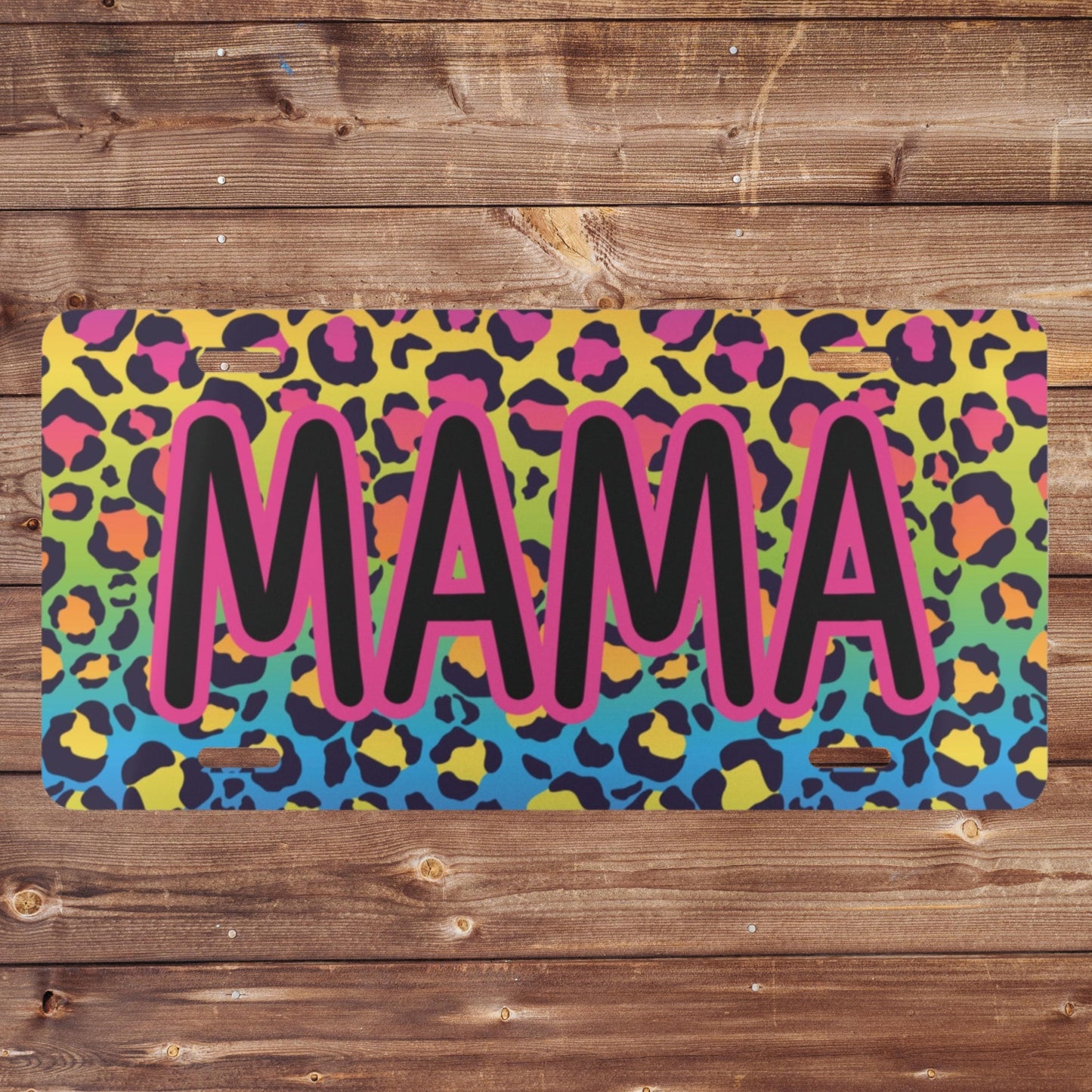 Mama Colorful Leopard Print Pattern Front Decorative License Plate