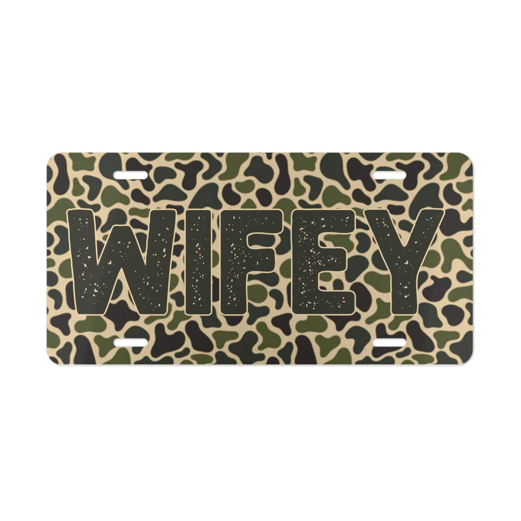 Retro Hunting Vibes Old Skool Camo "WIFEY" Decorative License Plate