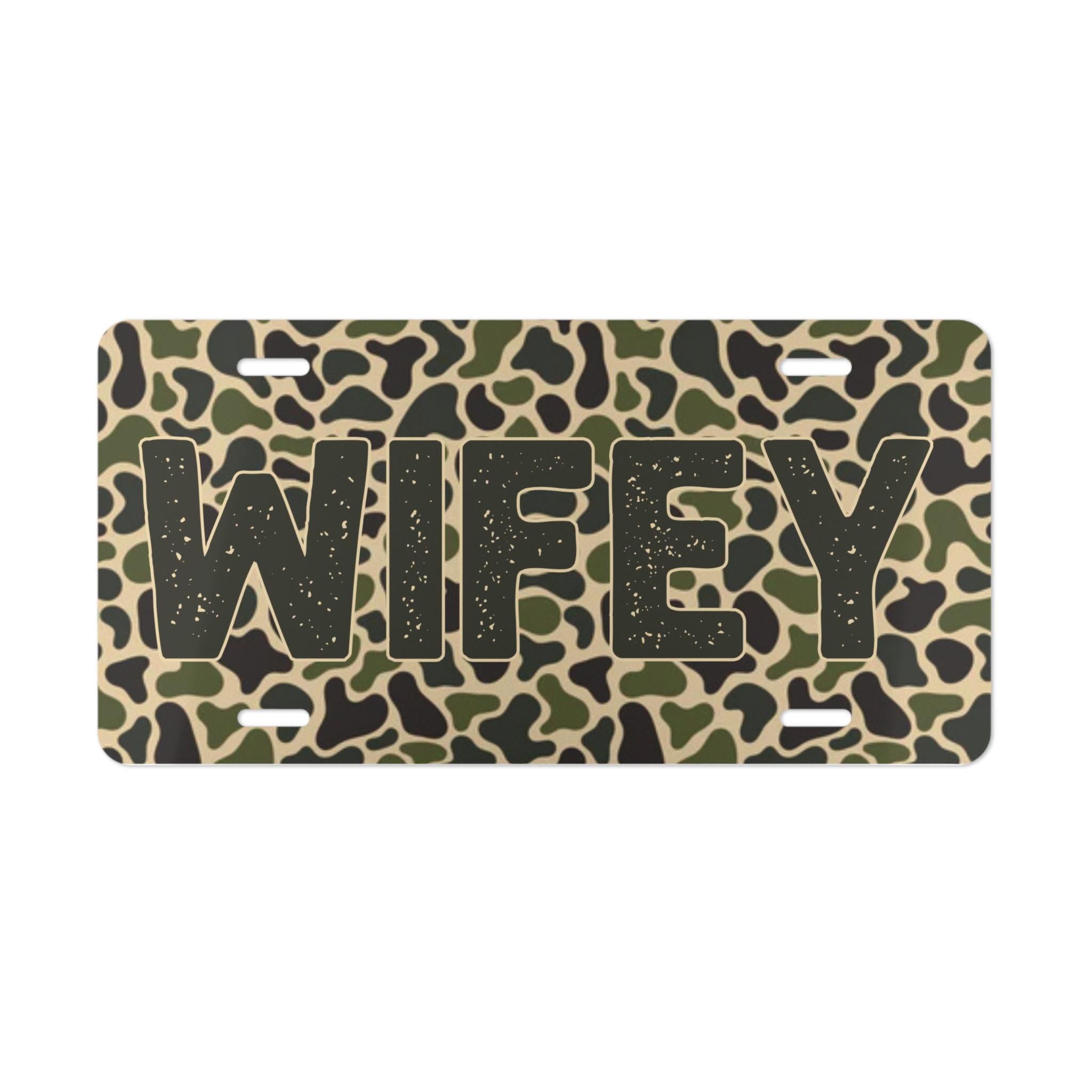 Retro Hunting Vibes Old Skool Camo "WIFEY" Decorative License Plate