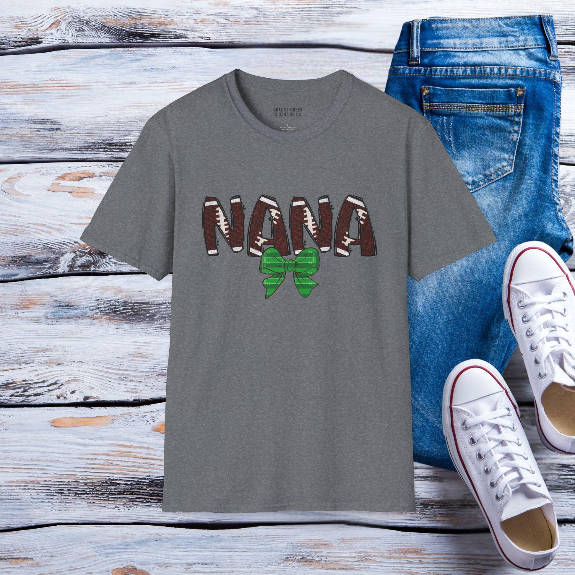 Nana Coquette Bow Sport Themed Graphic T-Shirts: Baseball, Softball, Football