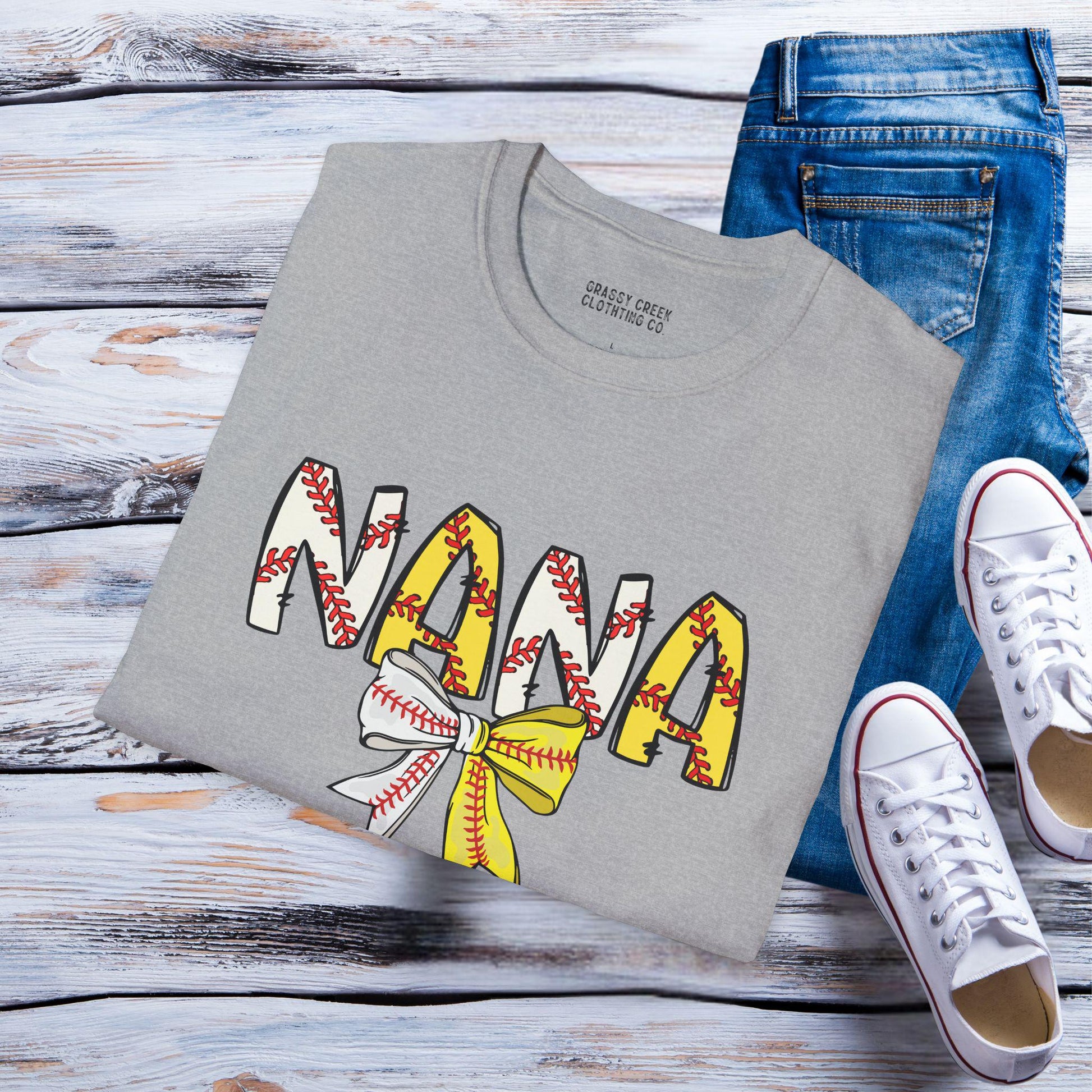 Nana Coquette Bow Sport Themed Graphic T-Shirts: Baseball, Softball, Football