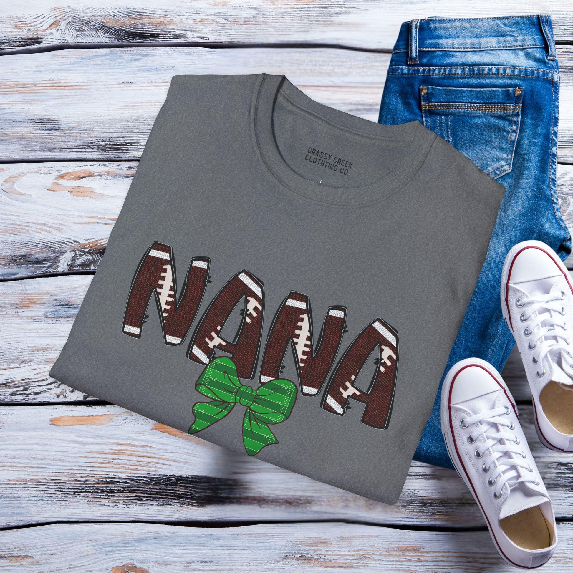 Nana Coquette Bow Sport Themed Graphic T-Shirts: Baseball, Softball, Football