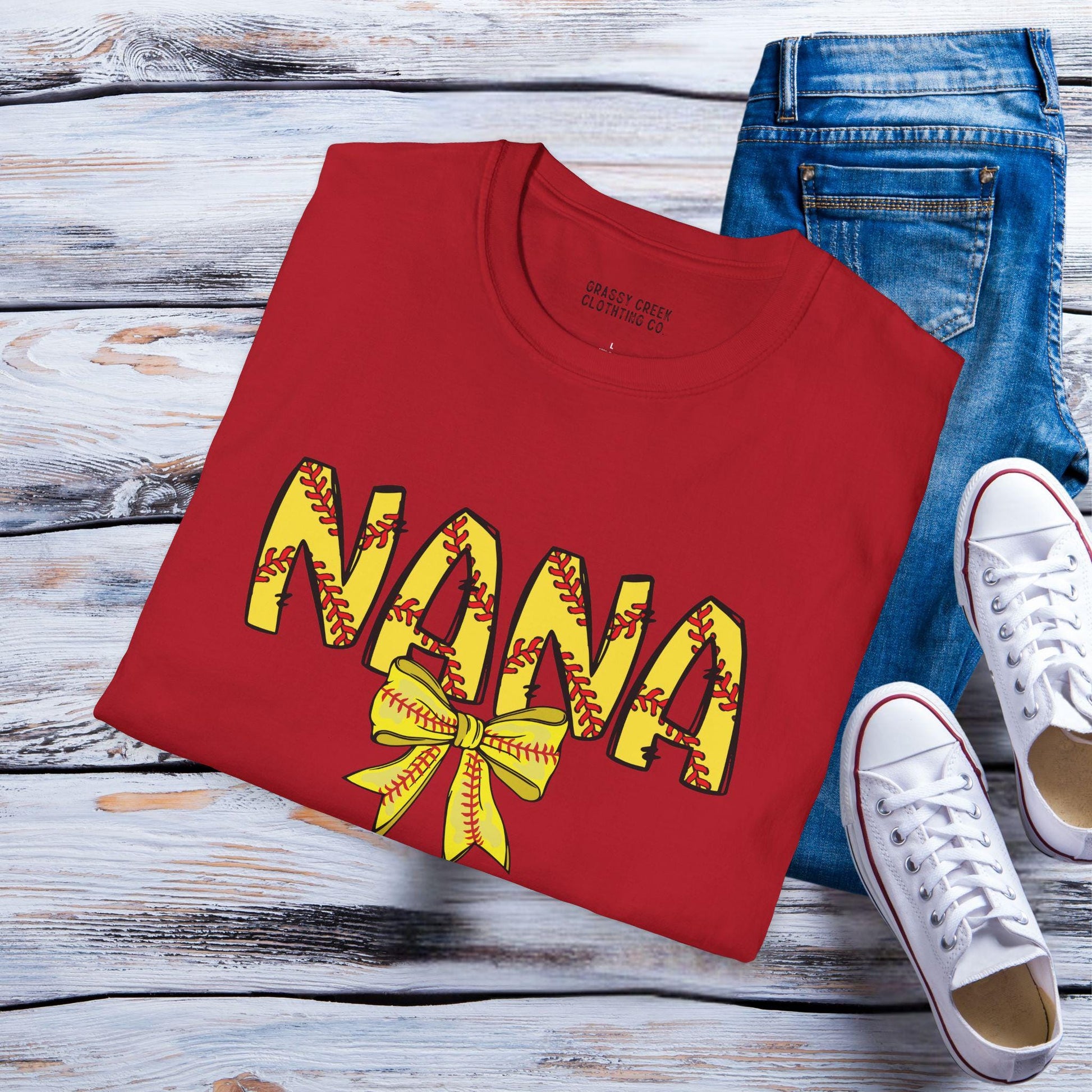 Nana Coquette Bow Sport Themed Graphic T-Shirts: Baseball, Softball, Football