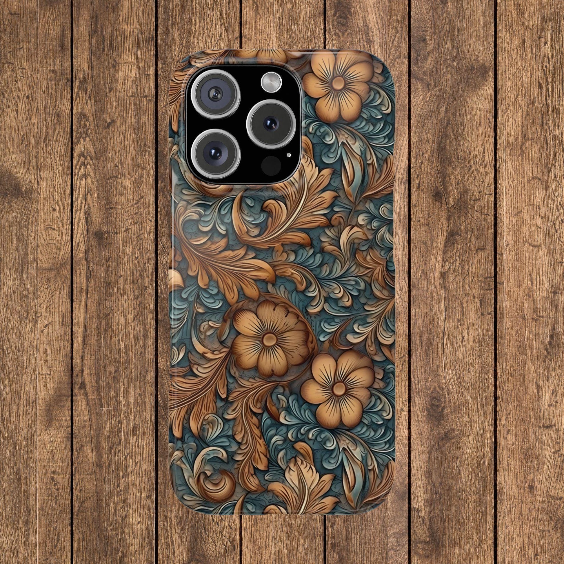 Blue Tooled Leather Western Slim iPhone Case