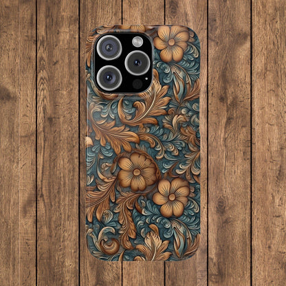 Blue Tooled Leather Western Slim iPhone Case