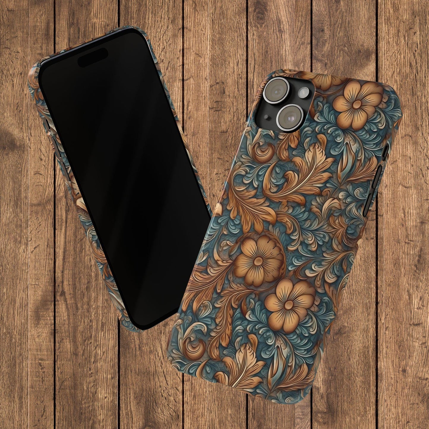 Blue Tooled Leather Western Slim iPhone Case
