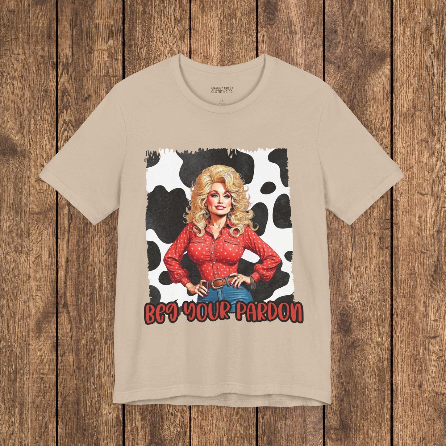 Dolly Parton Inspired Cow Print Graphic Tee Beg Your Pardon