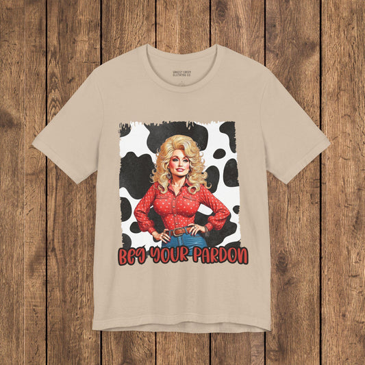 Dolly Parton Inspired Cow Print Graphic Tee Beg Your Pardon