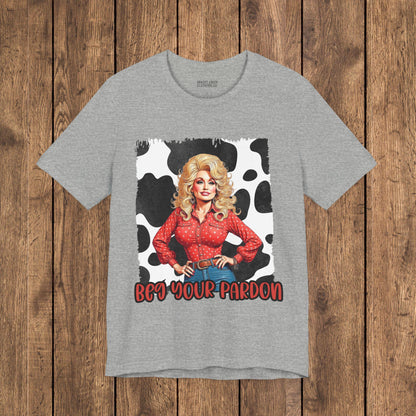 Dolly Parton Inspired Cow Print Graphic Tee Beg Your Pardon