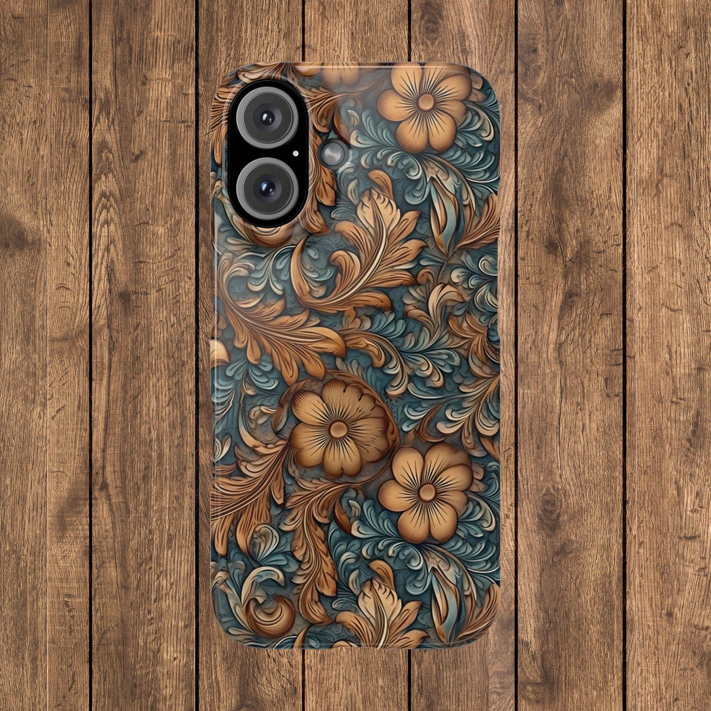 Blue Tooled Leather Western Slim iPhone Case