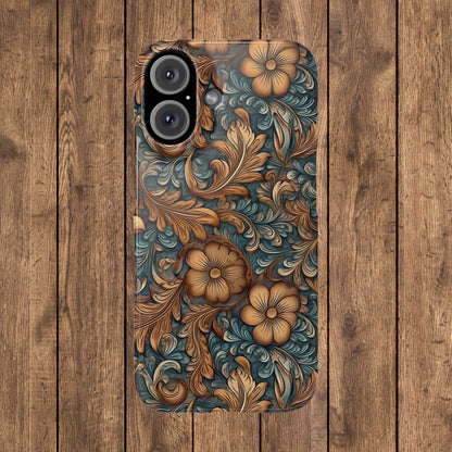 Blue Tooled Leather Western Slim iPhone Case