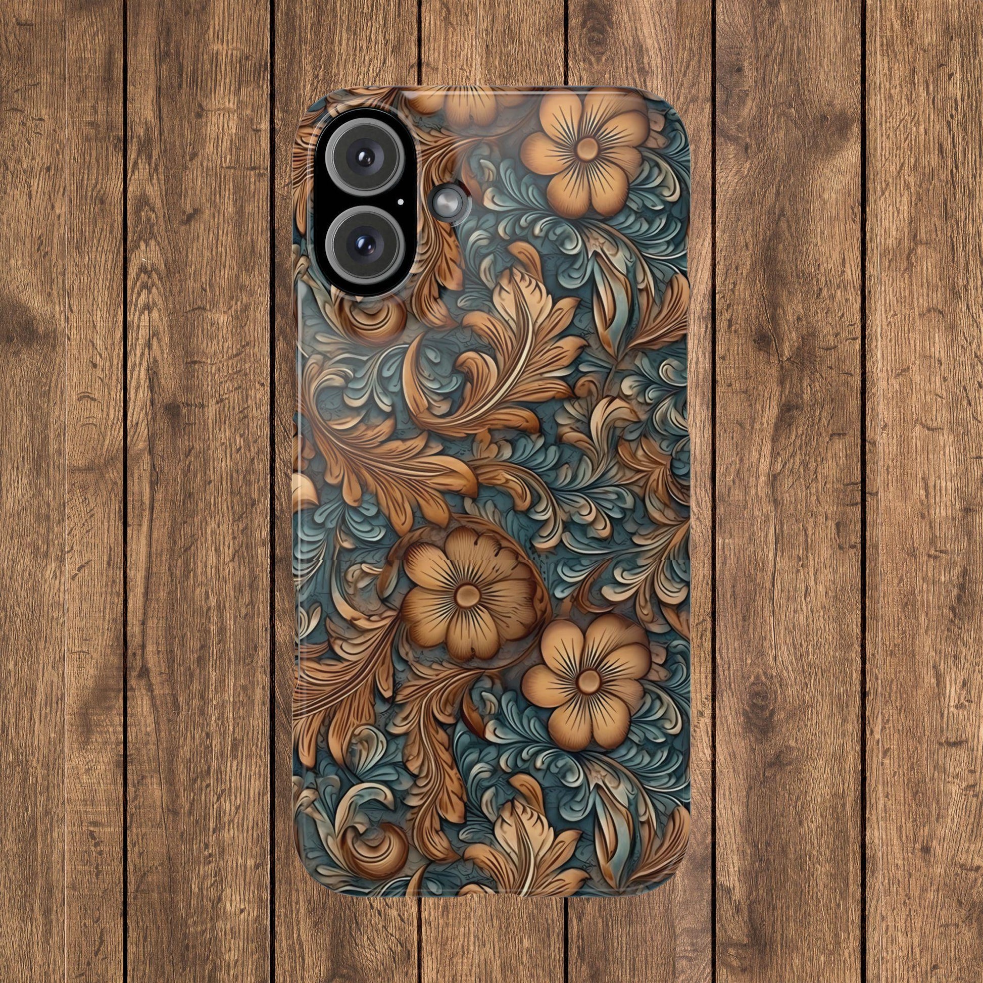 Blue Tooled Leather Western Slim iPhone Case