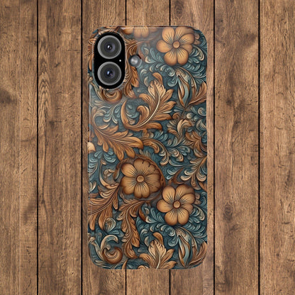 Blue Tooled Leather Western Slim iPhone Case