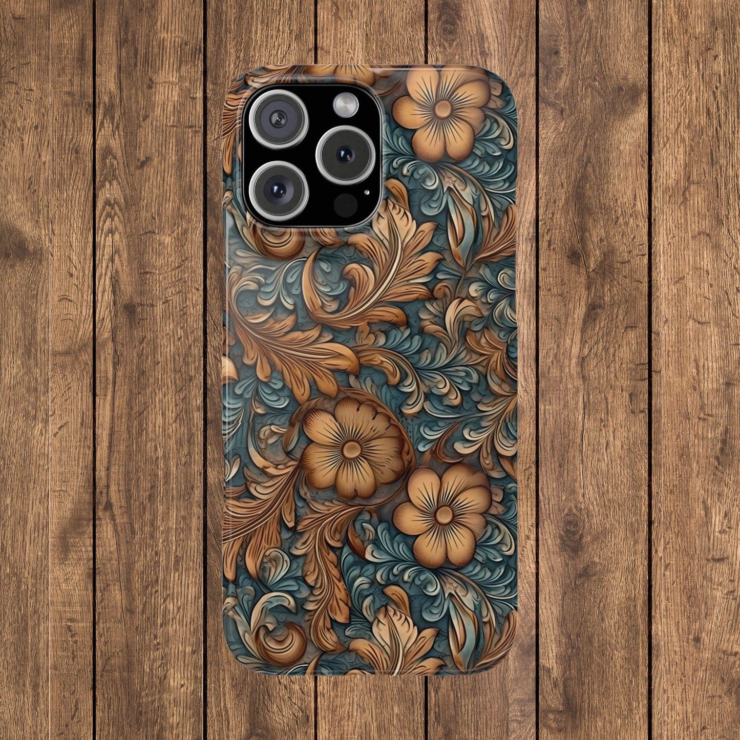 Blue Tooled Leather Western Slim iPhone Case