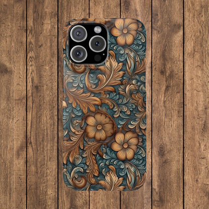Blue Tooled Leather Western Slim iPhone Case