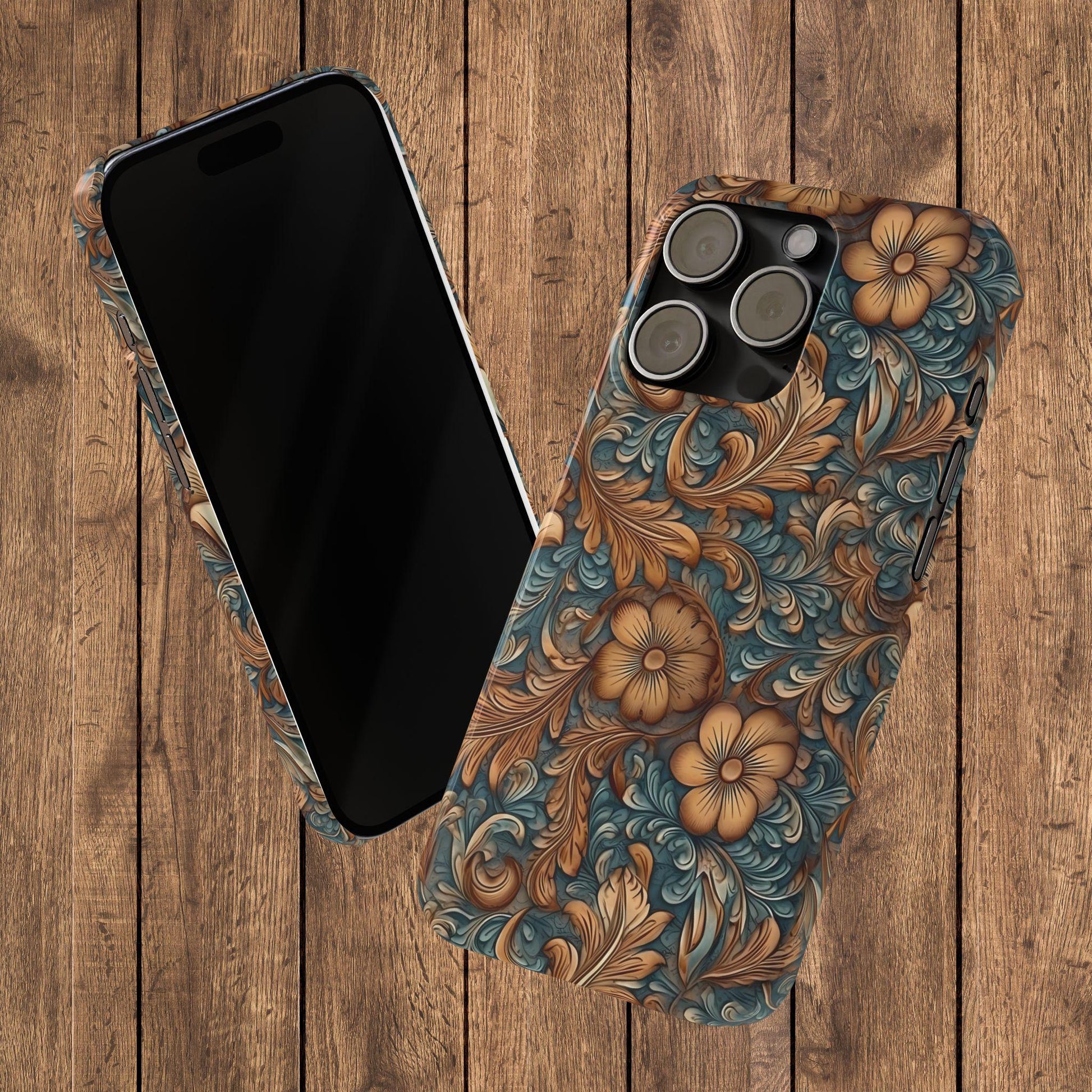 Blue Tooled Leather Western Slim iPhone Case