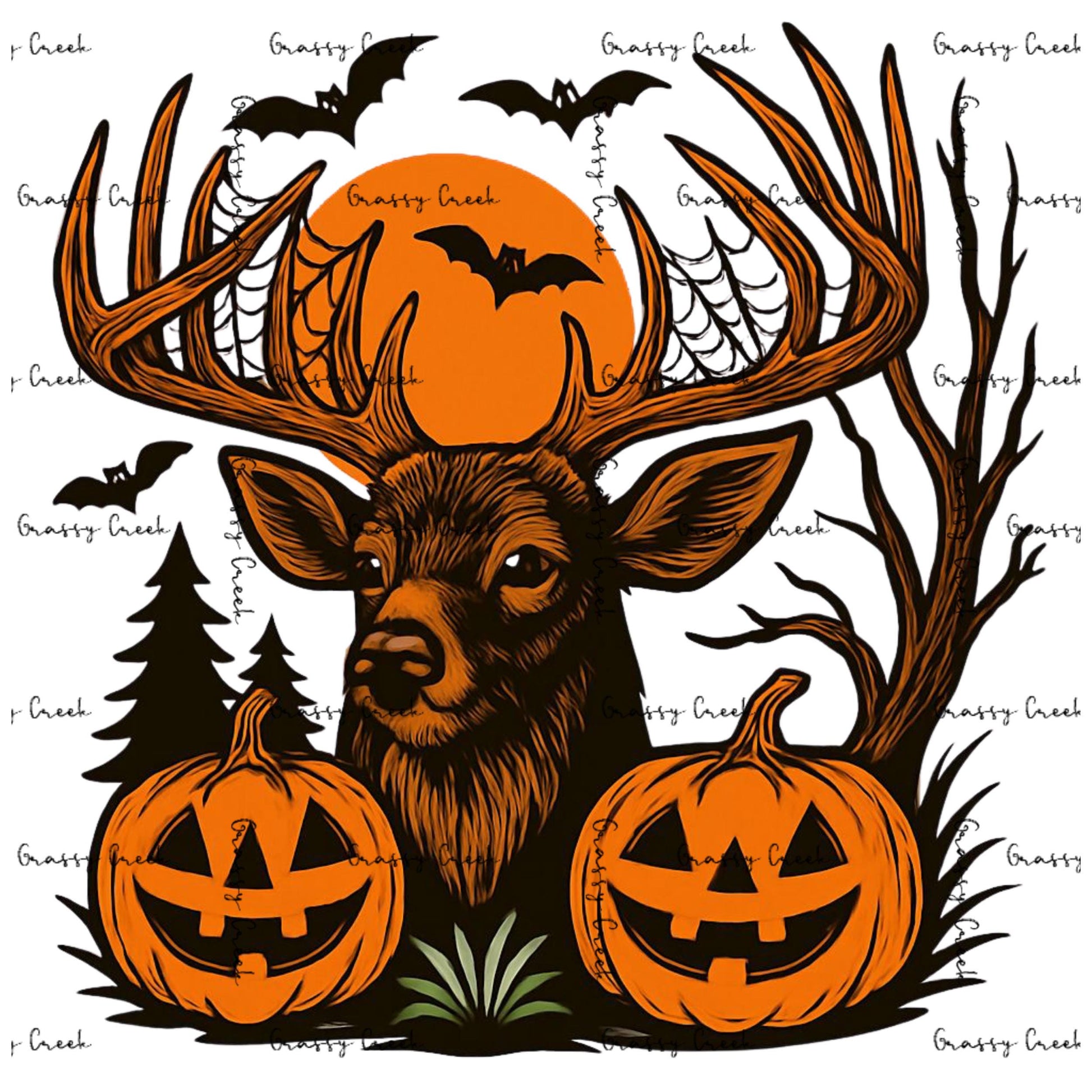 Spooky Deer Halloween– Pumpkins, Bats & Antlers PNG File - Digital Download