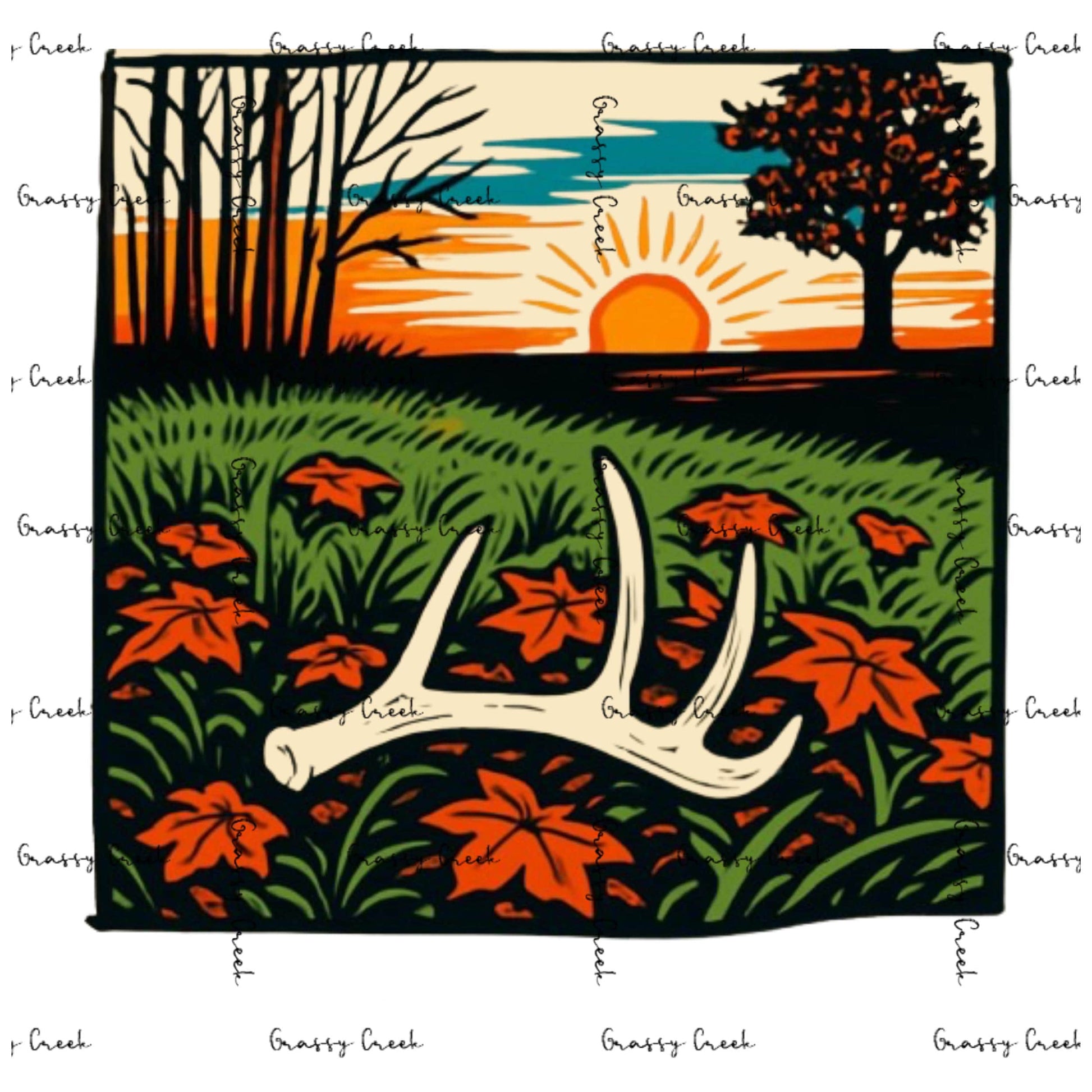 Rustic Sunset Antlers Shirt – Fall Country Field Vibes PNG File - Digital Download
